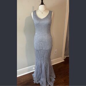 Silver Lace Maxi Mermaid Gown